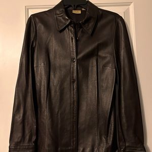 Dark brown leather shirt jacket